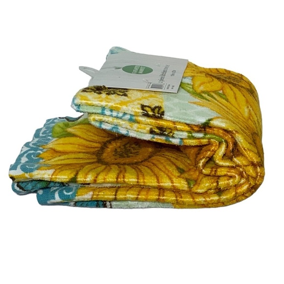 Farmers Market Sunflower Butterfly Kitchen Towels Absorbent Cotton Velour 2 PC - Picture 10 of 16